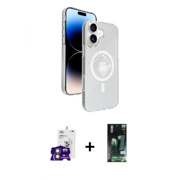 MARSİLYAN™- iPhone 16 Kılıf Nova Modern Prime - Siyah 360 Mat Full Body Arka Koruyucu + Bilvis Titan Kamera Lens - PE