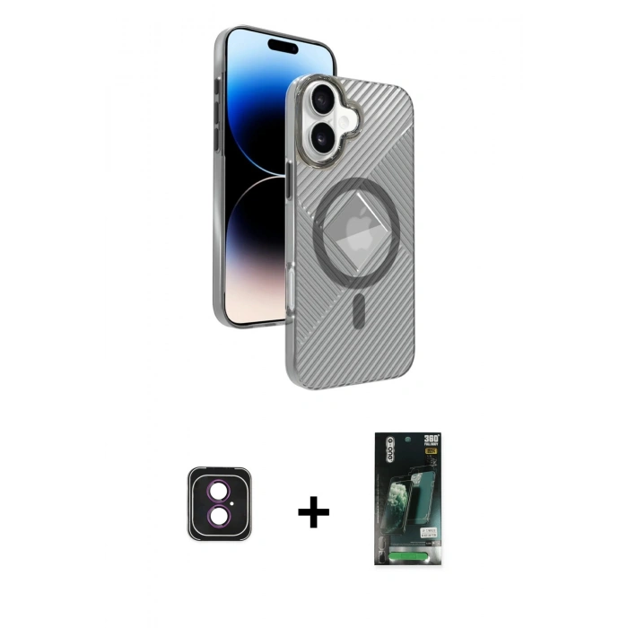 MARSİLYAN™- iPhone 16 Kılıf Nova Modern Prime - Siyah 360 Mat Full Body Arka Koruyucu + PVD Metal Kamera Lens - PE