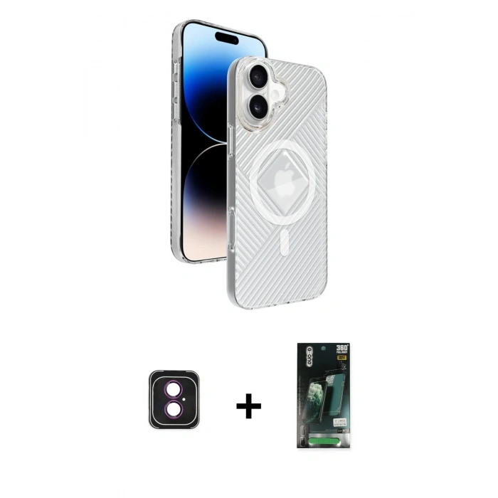 MARSİLYAN™- iPhone 16 Kılıf Nova Modern Prime - Siyah 360 Mat Full Body Arka Koruyucu + PVD Metal Kamera Lens - PE