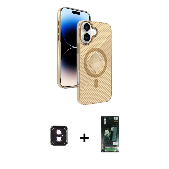 MARSİLYAN™- iPhone 16 Kılıf Nova Modern Prime - Siyah 360 Mat Full Body Arka Koruyucu + PVD Metal Kamera Lens - PE