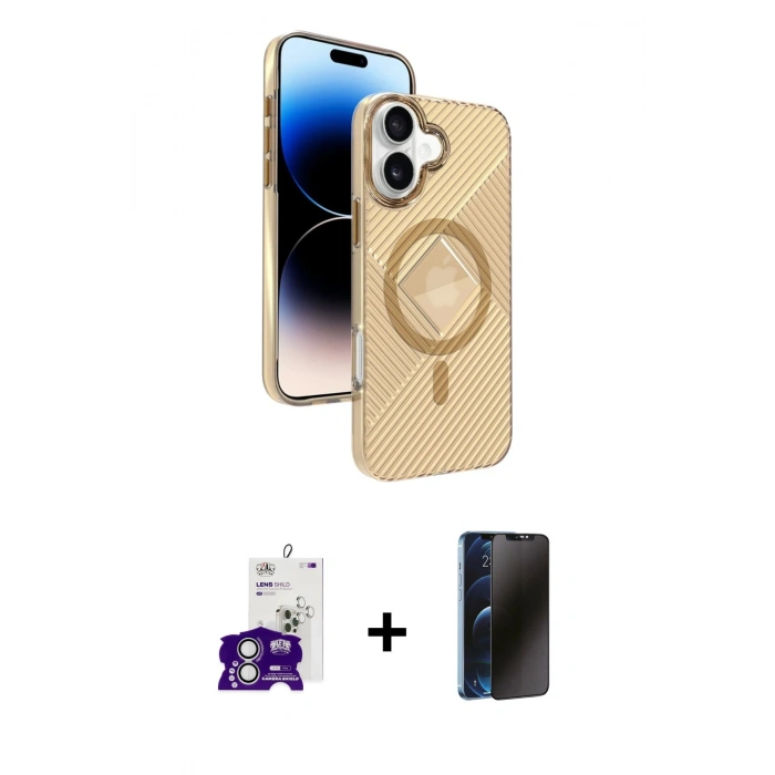 MARSİLYAN™- iPhone 16 Kılıf Nova Modern Prime - Siyah 3D Antistatik Hayalet Cam Ekran Koruyucu + Bilvis Titan Kamera Lens - GS
