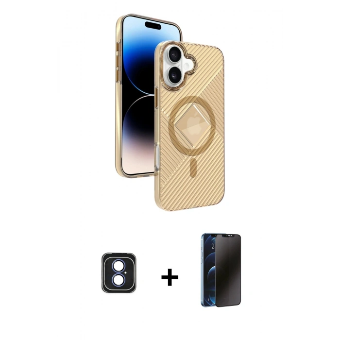 MARSİLYAN™- iPhone 16 Kılıf Nova Modern Prime - Siyah 3D Antistatik Hayalet Cam Ekran Koruyucu + PVD Metal Kamera Lens - MI