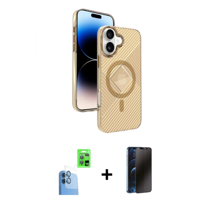 MARSİLYAN™- iPhone 16 Kılıf Nova Modern Prime - Siyah 3D Antistatik Hayalet Cam Ekran Koruyucu + Raze Metal Kamera Lens - LT