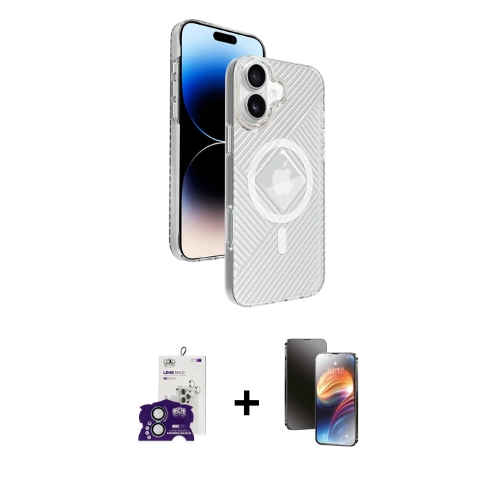 MARSİLYAN™- iPhone 16 Kılıf Nova Modern Prime - Siyah 3D Antistatik Mat Seramik Nano Ekran Koruyucu + Bilvis Titan Kamera Lens - YL