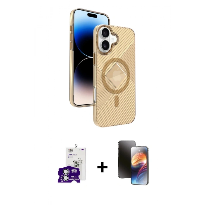 MARSİLYAN™- iPhone 16 Kılıf Nova Modern Prime - Siyah 3D Antistatik Mat Seramik Nano Ekran Koruyucu + Bilvis Titan Kamera Lens - GS