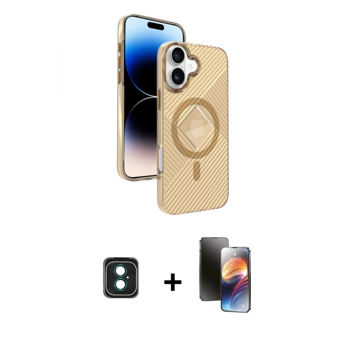 MARSİLYAN™- iPhone 16 Kılıf Nova Modern Prime - Siyah 3D Antistatik Mat Seramik Nano Ekran Koruyucu + PVD Metal Kamera Lens - YL