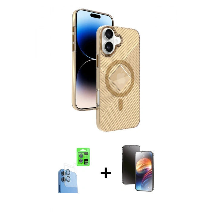 MARSİLYAN™- iPhone 16 Kılıf Nova Modern Prime - Siyah 3D Antistatik Mat Seramik Nano Ekran Koruyucu + Raze Metal Kamera Lens - LT