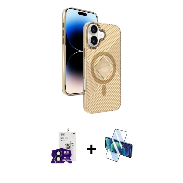 MARSİLYAN™- iPhone 16 Kılıf Nova Modern Prime - Siyah 3D Antistatik Seramik Nano Ekran Koruyucu + Bilvis Titan Kamera Lens - SH