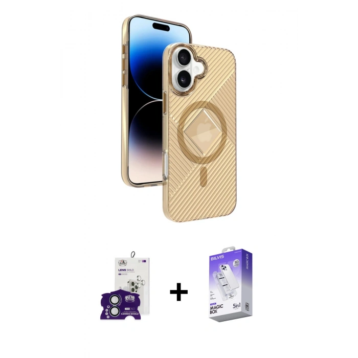 MARSİLYAN™- iPhone 16 Kılıf Nova Modern Prime - Siyah Bilvis 5in1 3D Magic Cam Ekran Koruyucu + Bilvis Titan Kamera Lens - YL