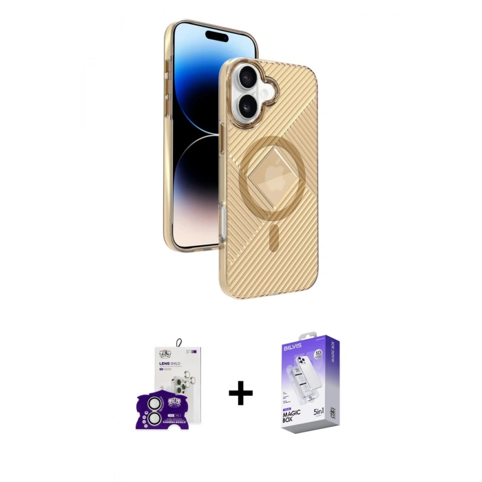 MARSİLYAN™- iPhone 16 Kılıf Nova Modern Prime - Siyah Bilvis 5in1 3D Magic Cam Ekran Koruyucu + Bilvis Titan Kamera Lens - GS