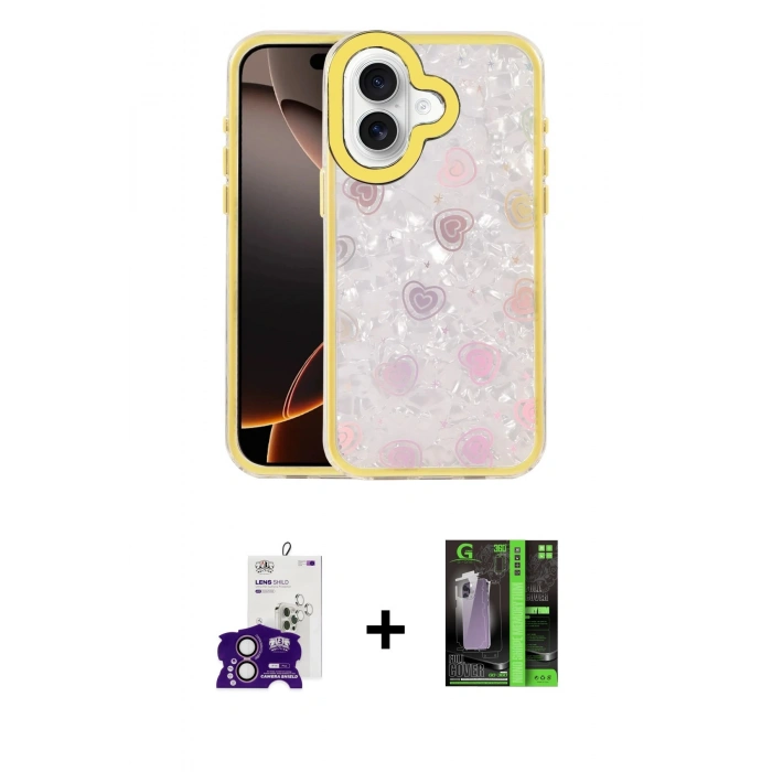 MARSİLYAN™- iPhone 16 Kılıf Odak Prime - Şeffaf 360 Full Body Arka Koruyucu + Pembe Bilvis Titan Kamera Lens