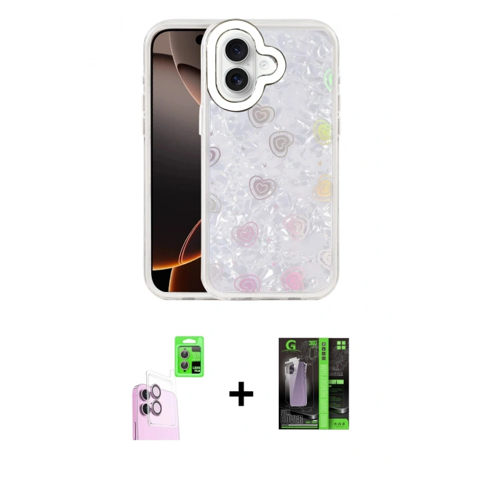 MARSİLYAN™- iPhone 16 Kılıf Odak Prime - Şeffaf 360 Full Body Arka Koruyucu + Raze Metal Kamera Lens - PE