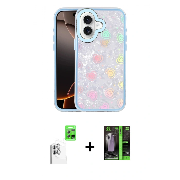 MARSİLYAN™- iPhone 16 Kılıf Odak Prime - Şeffaf 360 Full Body Arka Koruyucu + Raze Metal Kamera Lens - BZ