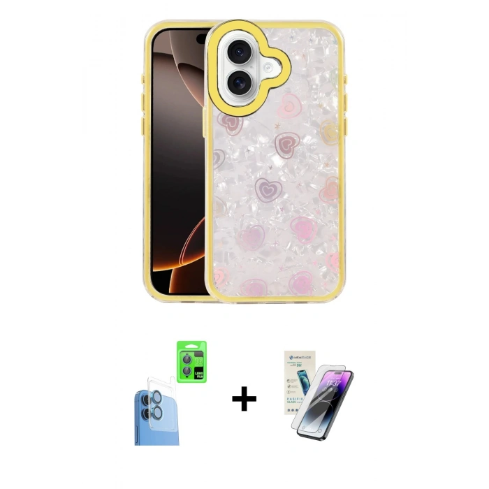 MARSİLYAN™- iPhone 16 Kılıf Odak Prime - Şeffaf Pasifik Cam Ekran Koruyucu + Raze Metal Kamera Lens - LT