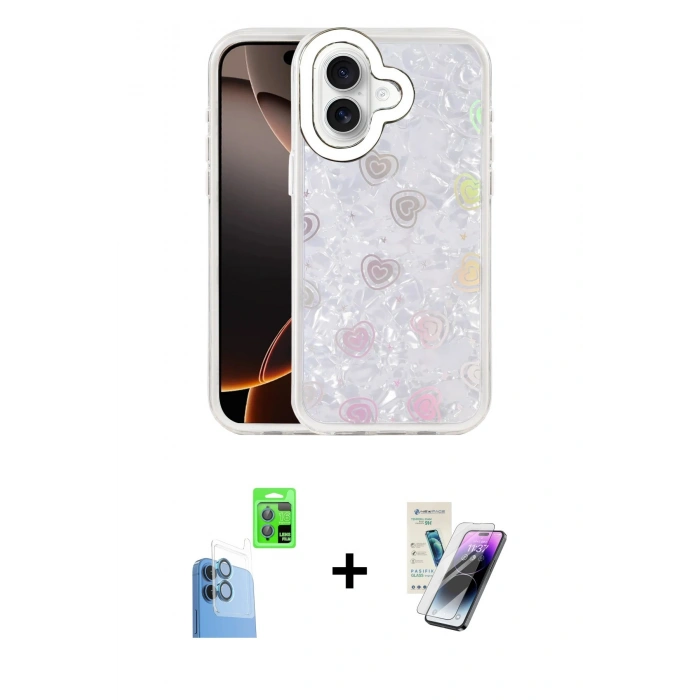 MARSİLYAN™- iPhone 16 Kılıf Odak Prime - Şeffaf Pasifik Cam Ekran Koruyucu + Raze Metal Kamera Lens - LT