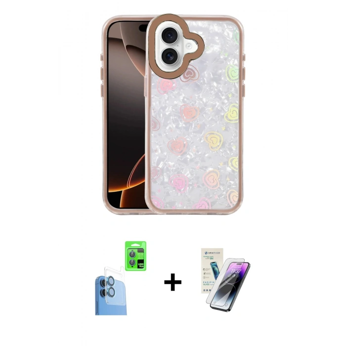 MARSİLYAN™- iPhone 16 Kılıf Odak Prime - Şeffaf Pasifik Cam Ekran Koruyucu + Raze Metal Kamera Lens - LT