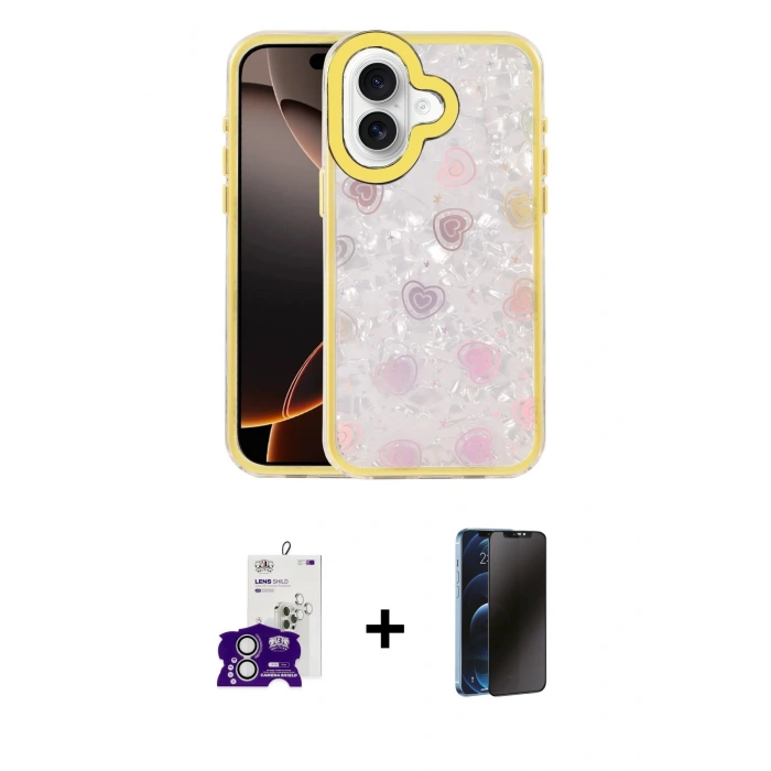 MARSİLYAN™- iPhone 16 Kılıf Odak Prime - Siyah 3D Antistatik Hayalet Cam Ekran Koruyucu + Bilvis Titan Kamera Lens - GS