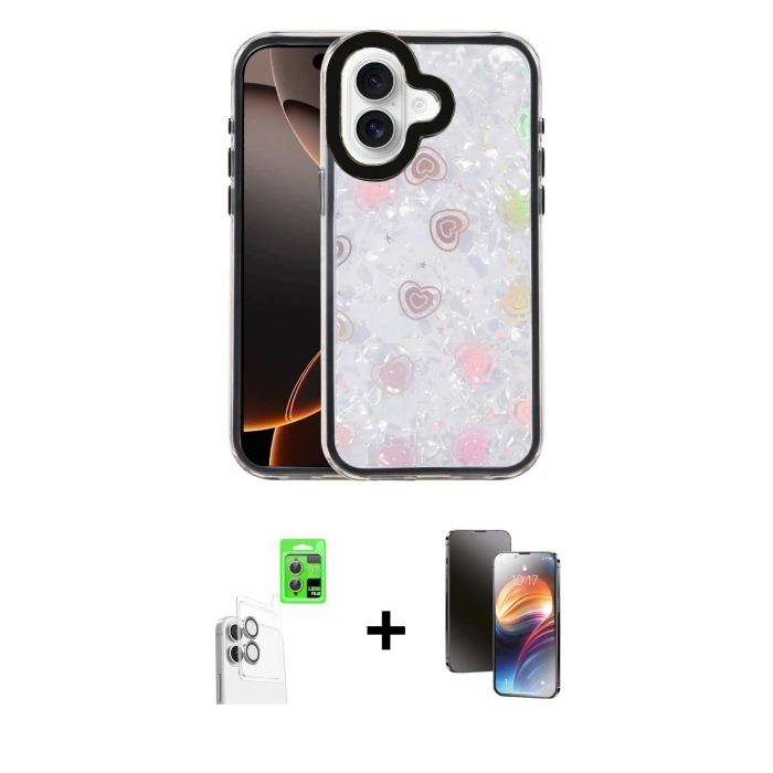 MARSİLYAN™- iPhone 16 Kılıf Odak Prime - Siyah 3D Antistatik Mat Seramik Nano Ekran Koruyucu + Raze Metal Kamera Lens - BZ