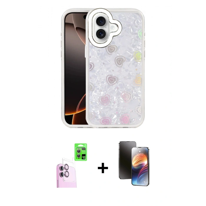 MARSİLYAN™- iPhone 16 Kılıf Odak Prime - Siyah 3D Antistatik Mat Seramik Nano Ekran Koruyucu + Raze Metal Kamera Lens - PE