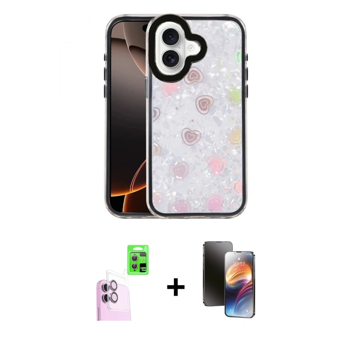 MARSİLYAN™- iPhone 16 Kılıf Odak Prime - Siyah 3D Antistatik Mat Seramik Nano Ekran Koruyucu + Raze Metal Kamera Lens - PE