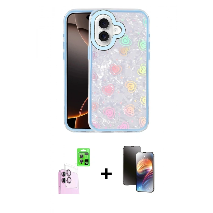 MARSİLYAN™- iPhone 16 Kılıf Odak Prime - Siyah 3D Antistatik Mat Seramik Nano Ekran Koruyucu + Raze Metal Kamera Lens - PE