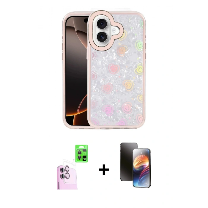 MARSİLYAN™- iPhone 16 Kılıf Odak Prime - Siyah 3D Antistatik Mat Seramik Nano Ekran Koruyucu + Raze Metal Kamera Lens - PE