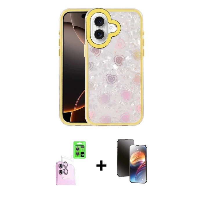 MARSİLYAN™- iPhone 16 Kılıf Odak Prime - Siyah 3D Antistatik Mat Seramik Nano Ekran Koruyucu + Raze Metal Kamera Lens - PE