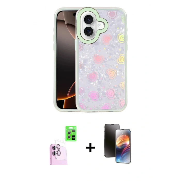 MARSİLYAN™- iPhone 16 Kılıf Odak Prime - Siyah 3D Antistatik Mat Seramik Nano Ekran Koruyucu + Raze Metal Kamera Lens - PE