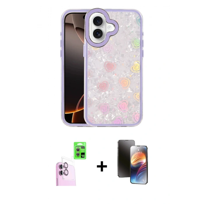MARSİLYAN™- iPhone 16 Kılıf Odak Prime - Siyah 3D Antistatik Mat Seramik Nano Ekran Koruyucu + Raze Metal Kamera Lens - PE