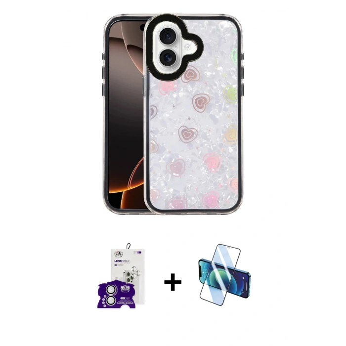 MARSİLYAN™- iPhone 16 Kılıf Odak Prime - Siyah 3D Antistatik Seramik Nano Ekran Koruyucu + Bilvis Titan Kamera Lens - GS