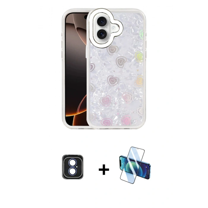 MARSİLYAN™- iPhone 16 Kılıf Odak Prime - Siyah 3D Antistatik Seramik Nano Ekran Koruyucu + PVD Metal Kamera Lens - MI