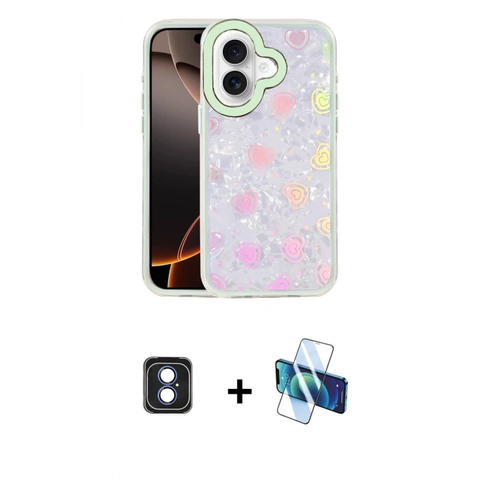 MARSİLYAN™- iPhone 16 Kılıf Odak Prime - Siyah 3D Antistatik Seramik Nano Ekran Koruyucu + PVD Metal Kamera Lens - MI