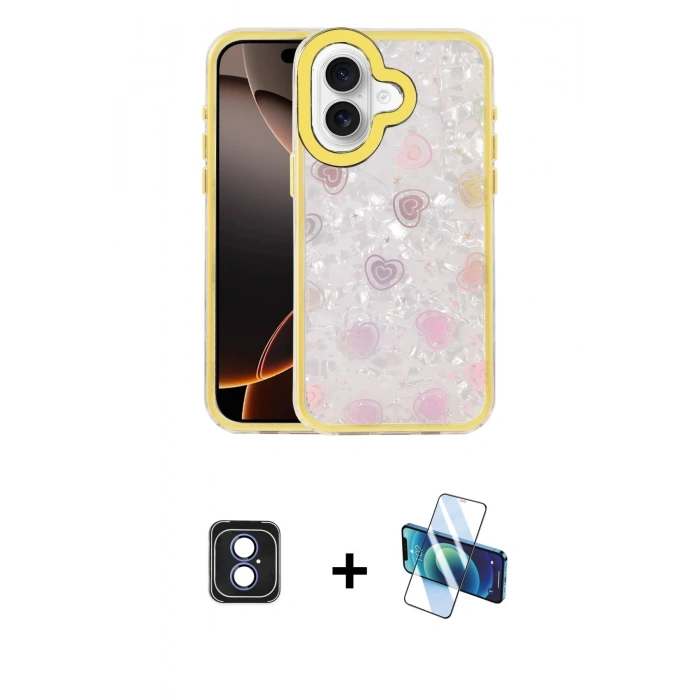 MARSİLYAN™- iPhone 16 Kılıf Odak Prime - Siyah 3D Antistatik Seramik Nano Ekran Koruyucu + PVD Metal Kamera Lens - MI