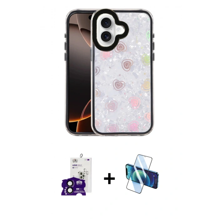 MARSİLYAN™- iPhone 16 Kılıf Odak Prime - Siyah 3D Antistatik Seramik Nano Ekran Koruyucu + Bilvis Titan Kamera Lens - SH