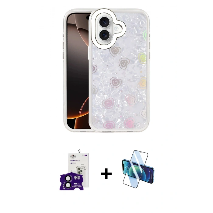 MARSİLYAN™- iPhone 16 Kılıf Odak Prime - Siyah 3D Antistatik Seramik Nano Ekran Koruyucu + Bilvis Titan Kamera Lens - SH