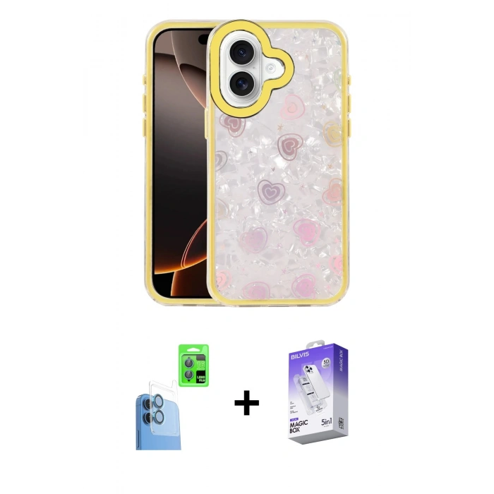 MARSİLYAN™- iPhone 16 Kılıf Odak Prime - Siyah Bilvis 5in1 3D Magic Cam Ekran Koruyucu + Raze Metal Kamera Lens - LT