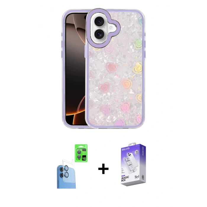MARSİLYAN™- iPhone 16 Kılıf Odak Prime - Siyah Bilvis 5in1 3D Magic Cam Ekran Koruyucu + Raze Metal Kamera Lens - LT