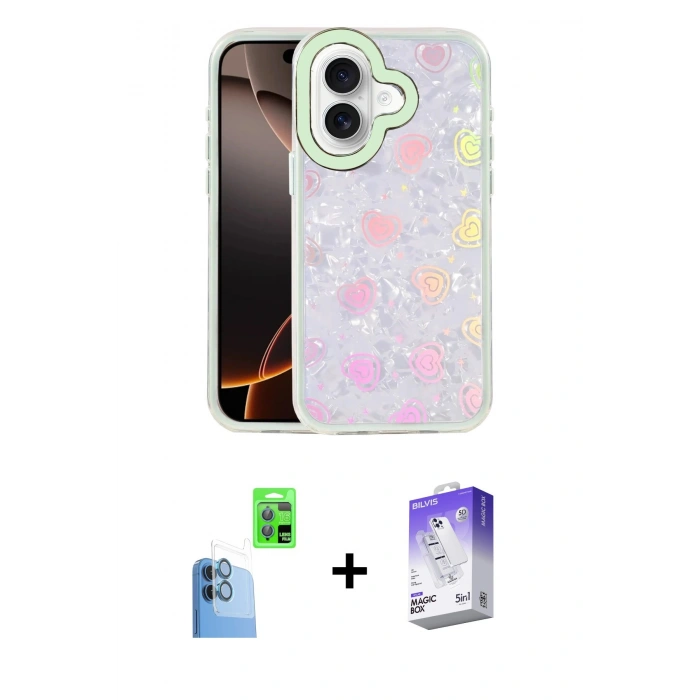 MARSİLYAN™- iPhone 16 Kılıf Odak Prime - Siyah Bilvis 5in1 3D Magic Cam Ekran Koruyucu + Raze Metal Kamera Lens - LT