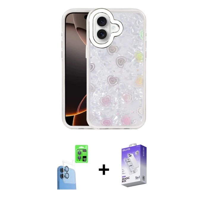 MARSİLYAN™- iPhone 16 Kılıf Odak Prime - Siyah Bilvis 5in1 3D Magic Cam Ekran Koruyucu + Raze Metal Kamera Lens - LT