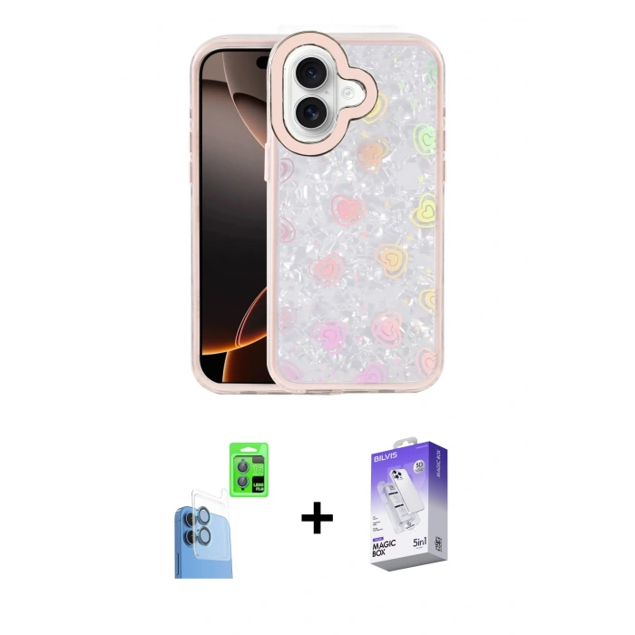 MARSİLYAN™- iPhone 16 Kılıf Odak Prime - Siyah Bilvis 5in1 3D Magic Cam Ekran Koruyucu + Raze Metal Kamera Lens - LT