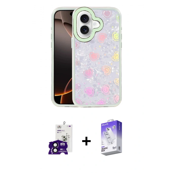 MARSİLYAN™- iPhone 16 Kılıf Odak Prime - Siyah Bilvis 5in1 3D Magic Cam Ekran Koruyucu + Bilvis Titan Kamera Lens - SH