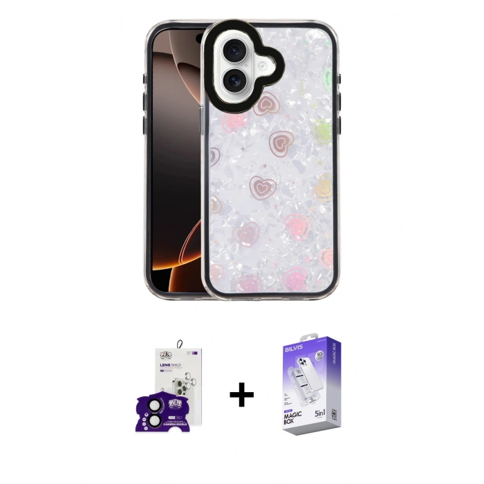 MARSİLYAN™- iPhone 16 Kılıf Odak Prime - Siyah Bilvis 5in1 3D Magic Cam Ekran Koruyucu + Bilvis Titan Kamera Lens - SH
