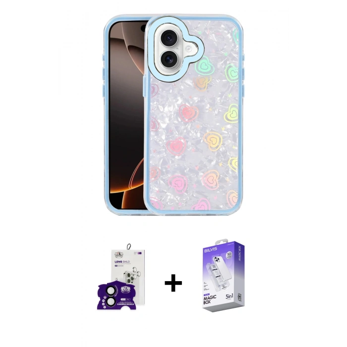 MARSİLYAN™- iPhone 16 Kılıf Odak Prime - Siyah Bilvis 5in1 3D Magic Cam Ekran Koruyucu + Bilvis Titan Kamera Lens - SH