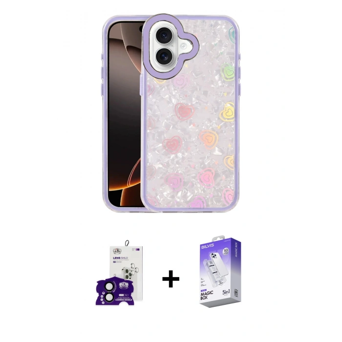 MARSİLYAN™- iPhone 16 Kılıf Odak Prime - Siyah Bilvis 5in1 3D Magic Cam Ekran Koruyucu + Bilvis Titan Kamera Lens - SH
