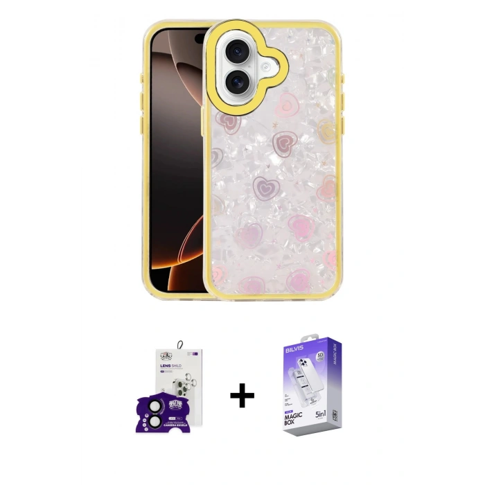 MARSİLYAN™- iPhone 16 Kılıf Odak Prime - Siyah Bilvis 5in1 3D Magic Cam Ekran Koruyucu + Bilvis Titan Kamera Lens - SH
