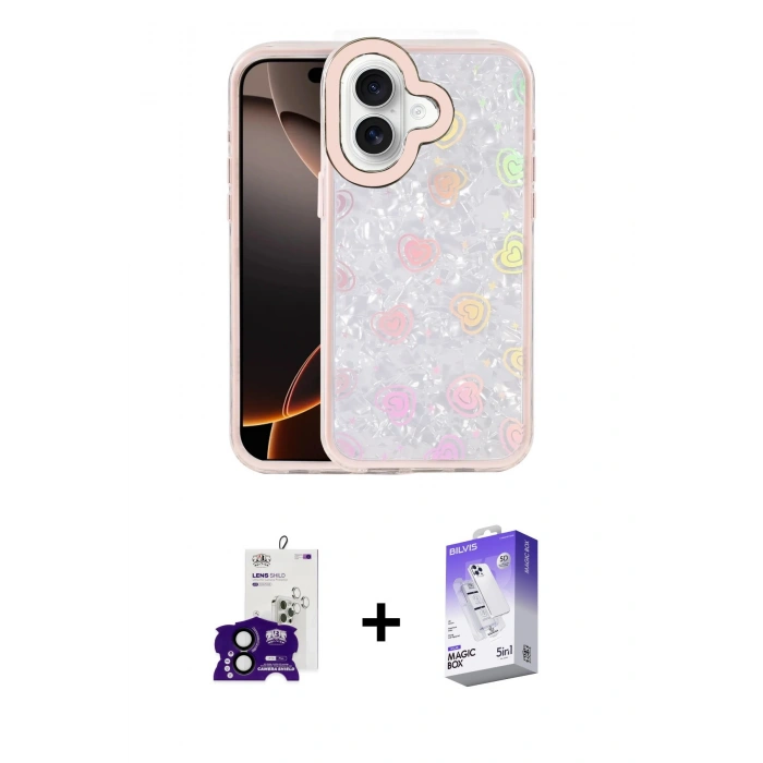 MARSİLYAN™- iPhone 16 Kılıf Odak Prime - Siyah Bilvis 5in1 3D Magic Cam Ekran Koruyucu + Bilvis Titan Kamera Lens - SH