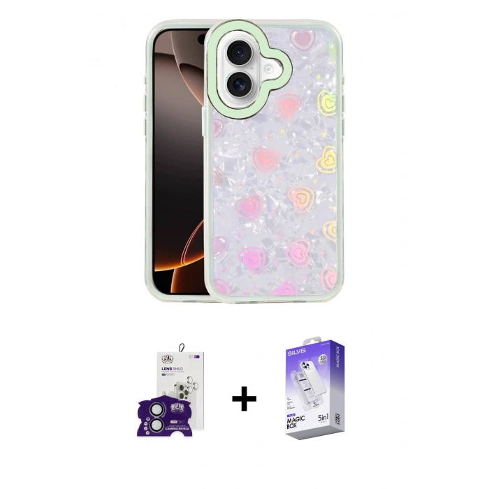 MARSİLYAN™- iPhone 16 Kılıf Odak Prime - Siyah Bilvis 5in1 3D Magic Cam Ekran Koruyucu + Bilvis Titan Kamera Lens - YL