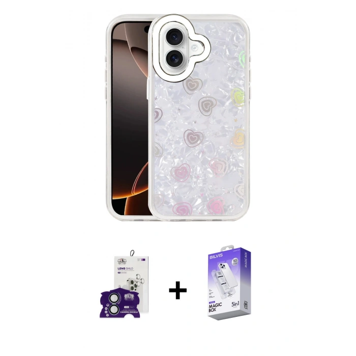 MARSİLYAN™- iPhone 16 Kılıf Odak Prime - Siyah Bilvis 5in1 3D Magic Cam Ekran Koruyucu + Bilvis Titan Kamera Lens - YL