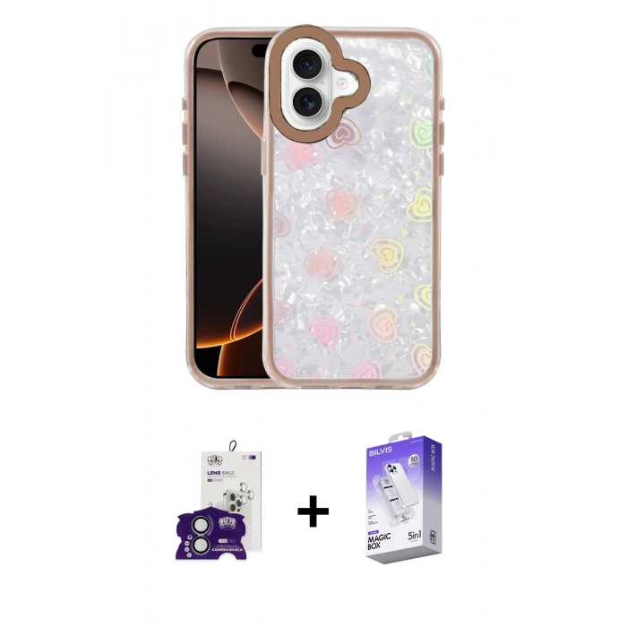 MARSİLYAN™- iPhone 16 Kılıf Odak Prime - Siyah Bilvis 5in1 3D Magic Cam Ekran Koruyucu + Bilvis Titan Kamera Lens - YL