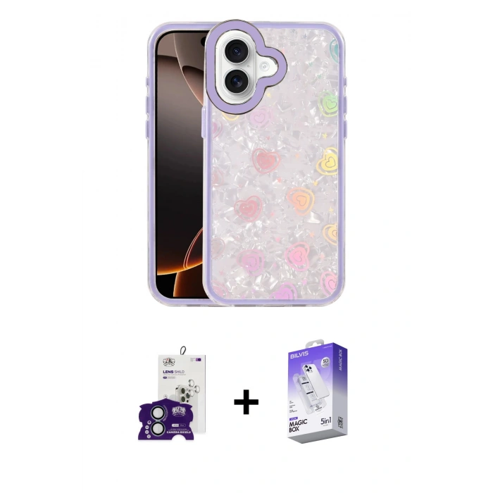 MARSİLYAN™- iPhone 16 Kılıf Odak Prime - Siyah Bilvis 5in1 3D Magic Cam Ekran Koruyucu + Bilvis Titan Kamera Lens - YL